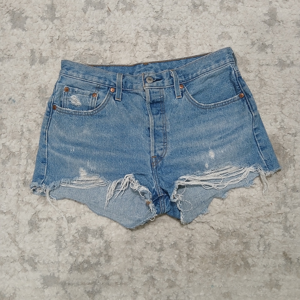 Levi's 501 Blue Distressed Denim Shorts ~ Womens Size 29